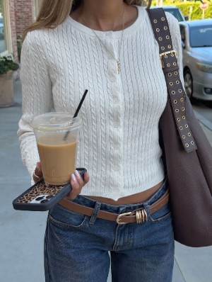 Round Neck Long Sleeve Single Breasted Cardigan Coat