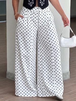 Polka High Waist Pleated Trousers