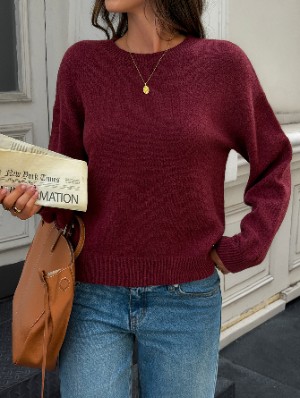 Pullover Pure Color Crewneck Pullover Sweater