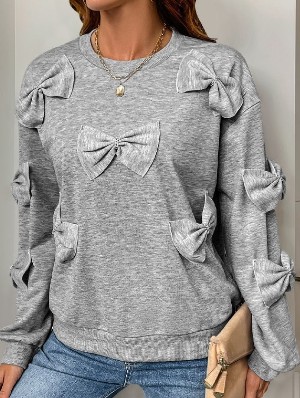 Bow Long Sleeve Crewneck Hoodies