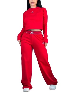 Casual Sporty Cropped Wide Leg Pant Sets