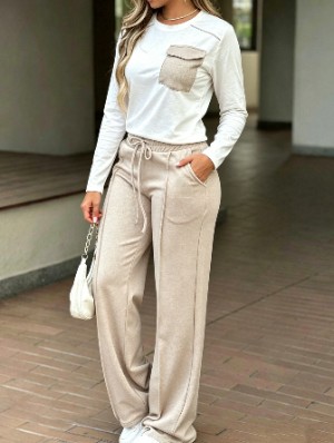 Colorblock Long Sleeve Tee Wide Leg Set