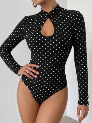 Stand Collar Polka Dots Vintage Bodysuits