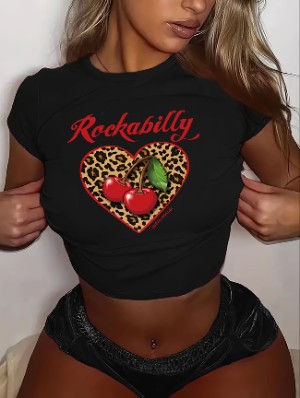 Leopard Cherry Heart Printed Baby Tee