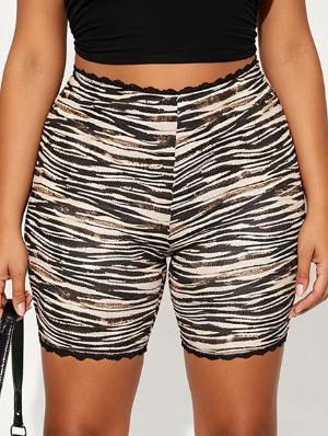 Leopard Zebra Lace Detail Bodycon Shorts