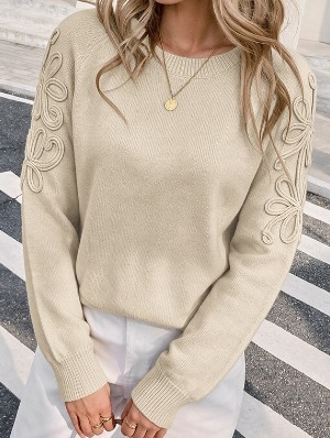 Embroidery Round Neck Floral Pullover Sweater
