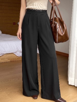 Lace Trim Drape Wide Leg Pants
