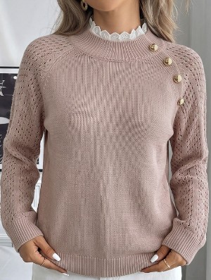 Lace Button Cutout Sweater