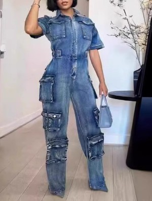 Lapel Pocket Cargo Jumpsuits