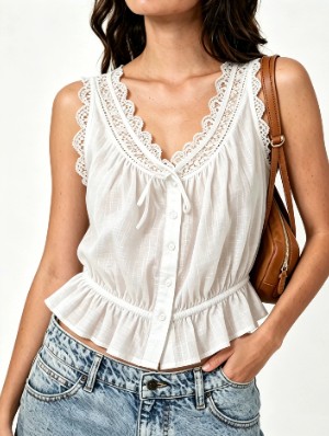 Printed V Neck Sleeveless Design Tops