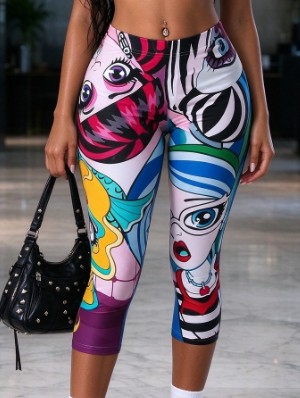 Colorblock Abstract Graffiti Capri Pants