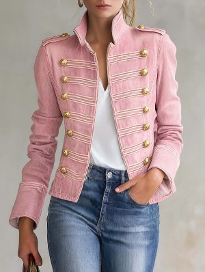 Retro Outerwear Pink Denim Jacket 