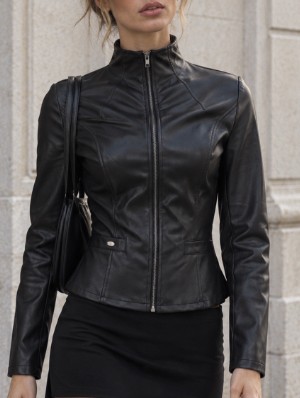 Stand Collar Leather Zipper Jackets