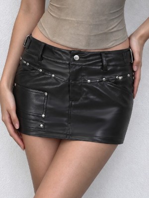 Rivet Leather Punk Sheath Skirts