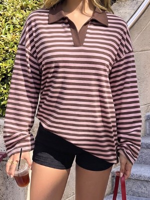 Vintage Stripe Long Sleeve Polo Top