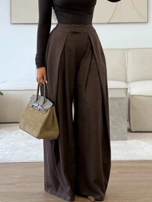 Casual Pleated Wide Leg Trousers