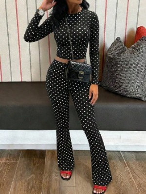 Polka Dot Crop Top Pants Set