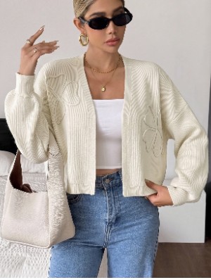 Open Front Knit Long Sleeve Cardigan