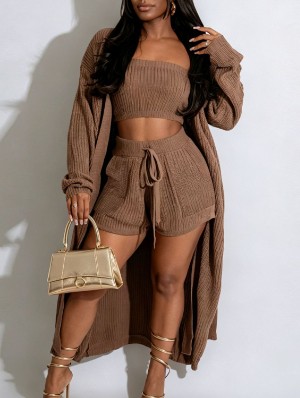 Knitted Tube Short Cardigan 3 Piece Sets