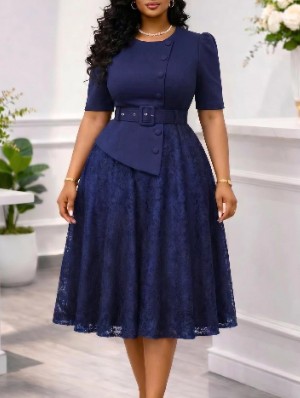 Patchwork Elbow Faux Two-Piece Short Sleeve Dress
