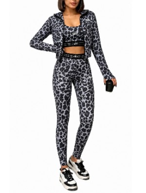 Leopard I-Shaped Bra Coats Leggings 3 Piece Sets