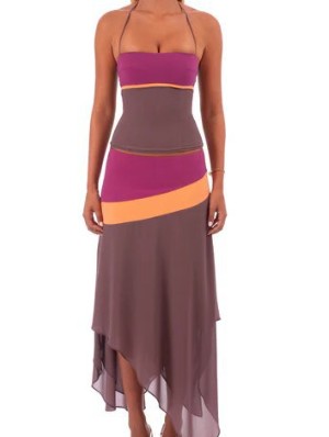 Colorblock Halter Crop Tee Skirt Set