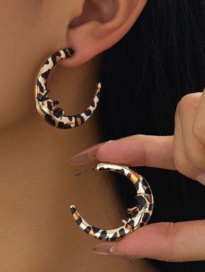 Leopard Pattern Moon Earrings