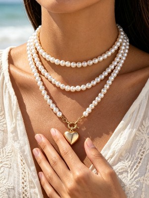 Pearl Heart Clavicle Necklaces