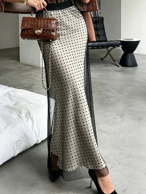 Patchwork Gauze A-line Polka Dots Skirts