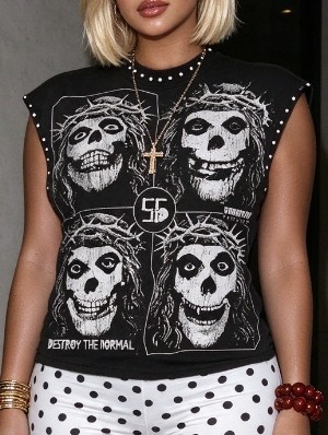 Horror Skull Printed Vintage Studded Tanks