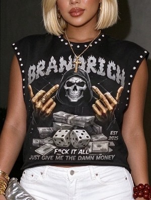 Skull Dollar Printed Loose Studded Tanks