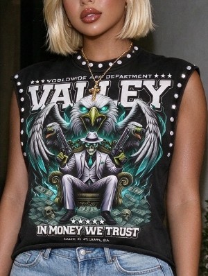 Skull Graffiti Vintage Rivet Studded Tanks