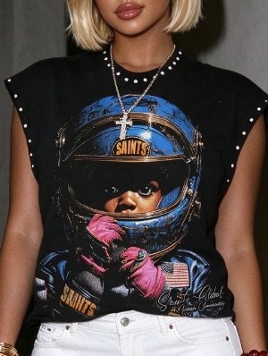 Vintage Cartoon Printed Loose Rivet Tanks