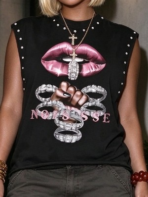 Vintage Lips Graffiti Rivet Studded Tanks