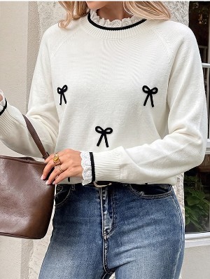 Bow Pullover Long Sleeve Pullover Sweater