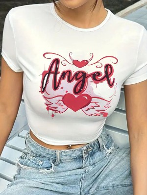 Angel Heart Printed Bodycon Baby Tee