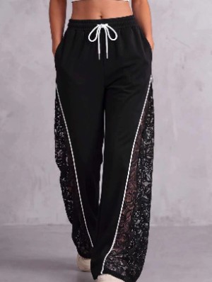 Plus Size Lace Panel Wide Leg Pants