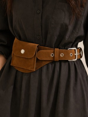 Suede Waist Belt With Small Pouch