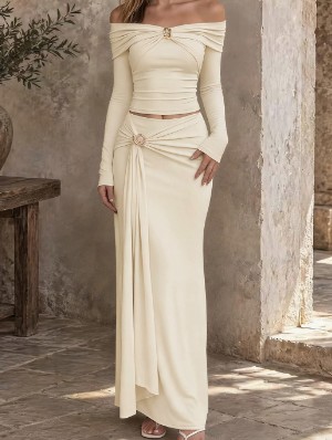 Ruched Crop Top Skirt Set