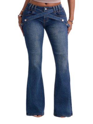 Wrap Cross-Belt Denim Flare Leg Jeans