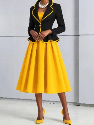 Color Matching Ruffle Lapel Skirt Sets