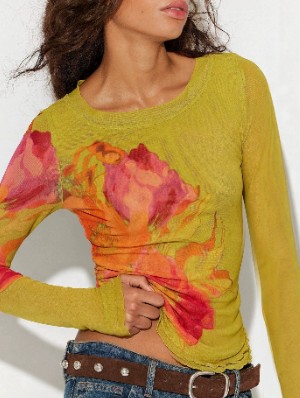 Leopard Ruffle Edge See Through Gauze T Shirt