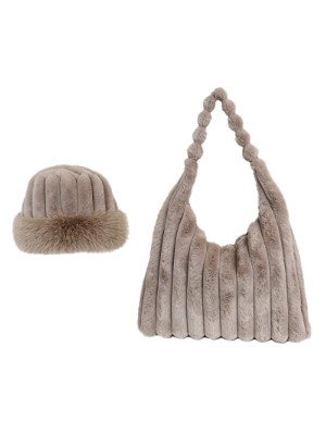 Large Capacity Plush Shoulder Bag With Hat Combo