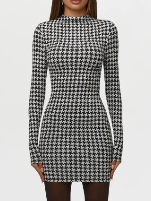 Houndstooth Leopard Bodycon Mini Dress