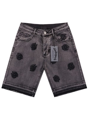 Embroidery Distressed Denim Studded Knee Shorts