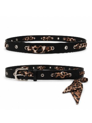 Vintage Leopard Scarf Lace-Up PU Belt