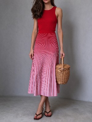 Colorblock Striped A Line Fitted Cami Knit Dress