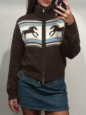 Animal Print Jacquard Weave Long Sleeve Cardigan Coat