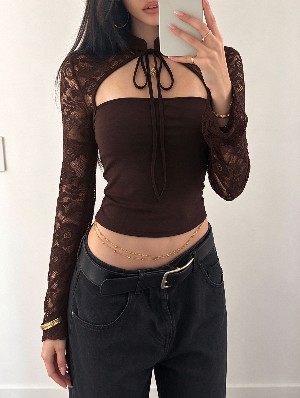 Y2K Long Sleeve Lace Up Fitted Crop Top