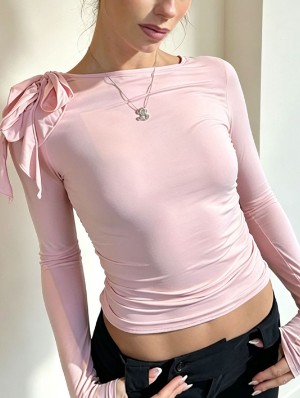 Ruched Long Sleeve Crop T Shirt